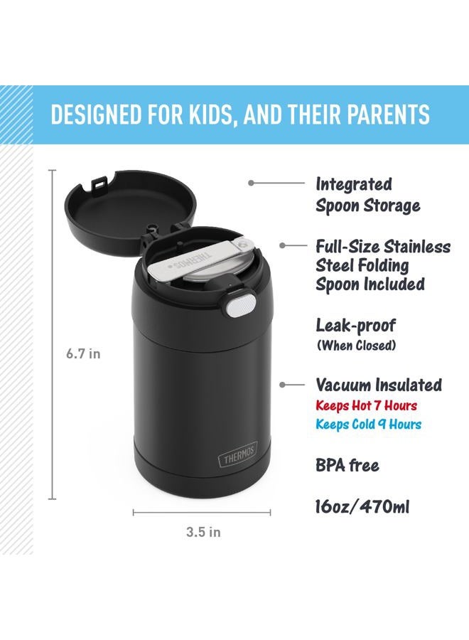 THERMOS FUNTAINER Insulated Food Jar, 16 Ounce, Kid Friendly Food Jar with Foldable Spoon, Matte Black - Image 2